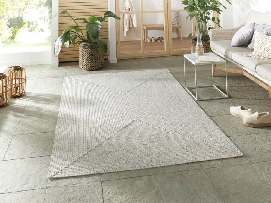 Flycarpets Trenzado Rond Binnen- en buitenkleed Creme Grijs Gemeleerd Jute Look Vloerkleed Buiten Tuintapijt Laagpolig 150 cm - Foto 2