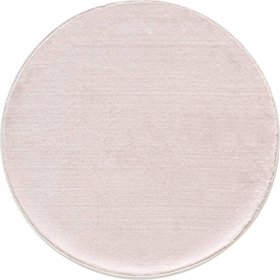 flycarpets Blake Beige Vloerkleed Hoogpolig Tapijt Zacht Wasbaar op 30°C Rond 80x80 cm