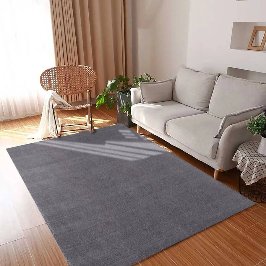 flycarpets Blake Grijs Vloerkleed Hoogpolig Tapijt Zacht Wasbaar op 30°C Woonkamer 140x200 cm