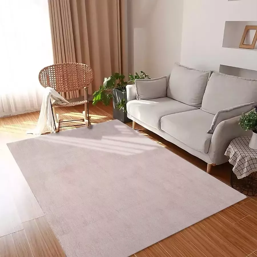Flycarpets Blake Beige Vloerkleed Hoogpolig Tapijt Zacht Wasbaar op 30°C 80x150cm Woonkamer