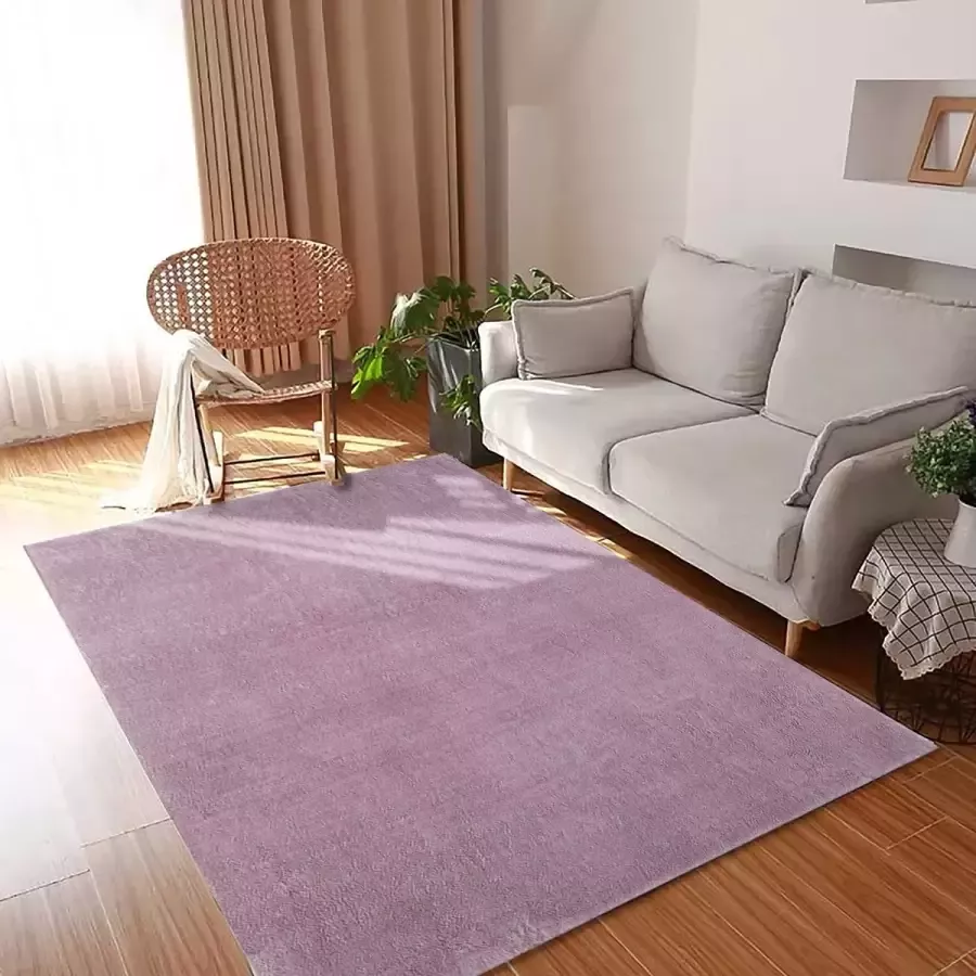 Flycarpets Blake Paaars Vloerkleed Hoogpolig Tapijt Zacht Wasbaar op 30°C 80x150 cm Woonkamer