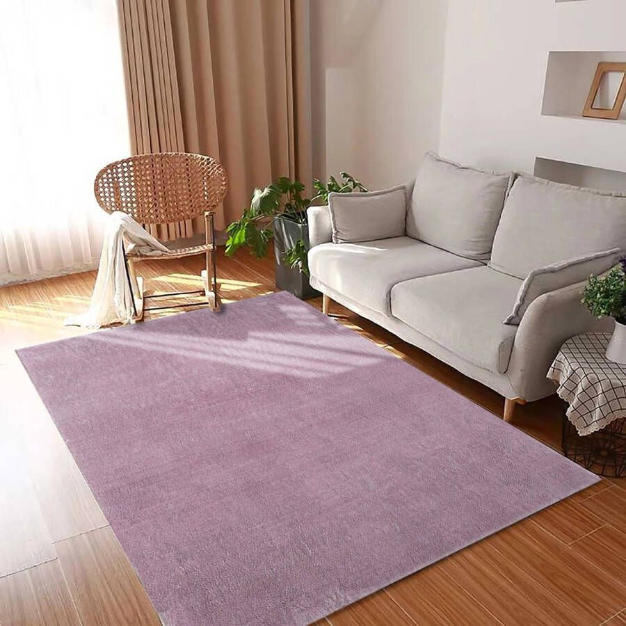 Flycarpets Blake Paaars Vloerkleed Hoogpolig Tapijt Zacht Wasbaar op 30°C 160x220 cm Woonkamer
