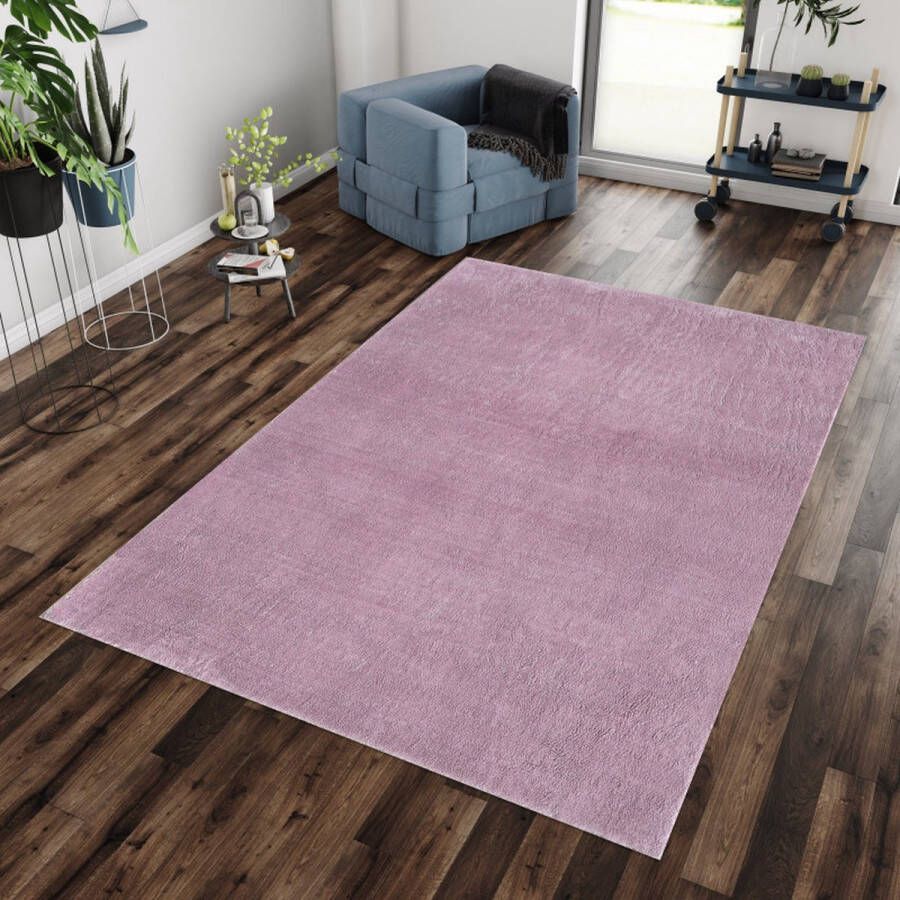 flycarpets Blake Paars Vloerkleed Hoogpolig Tapijt Zacht Wasbaar op 30°C Woonkamer 80x250 cm