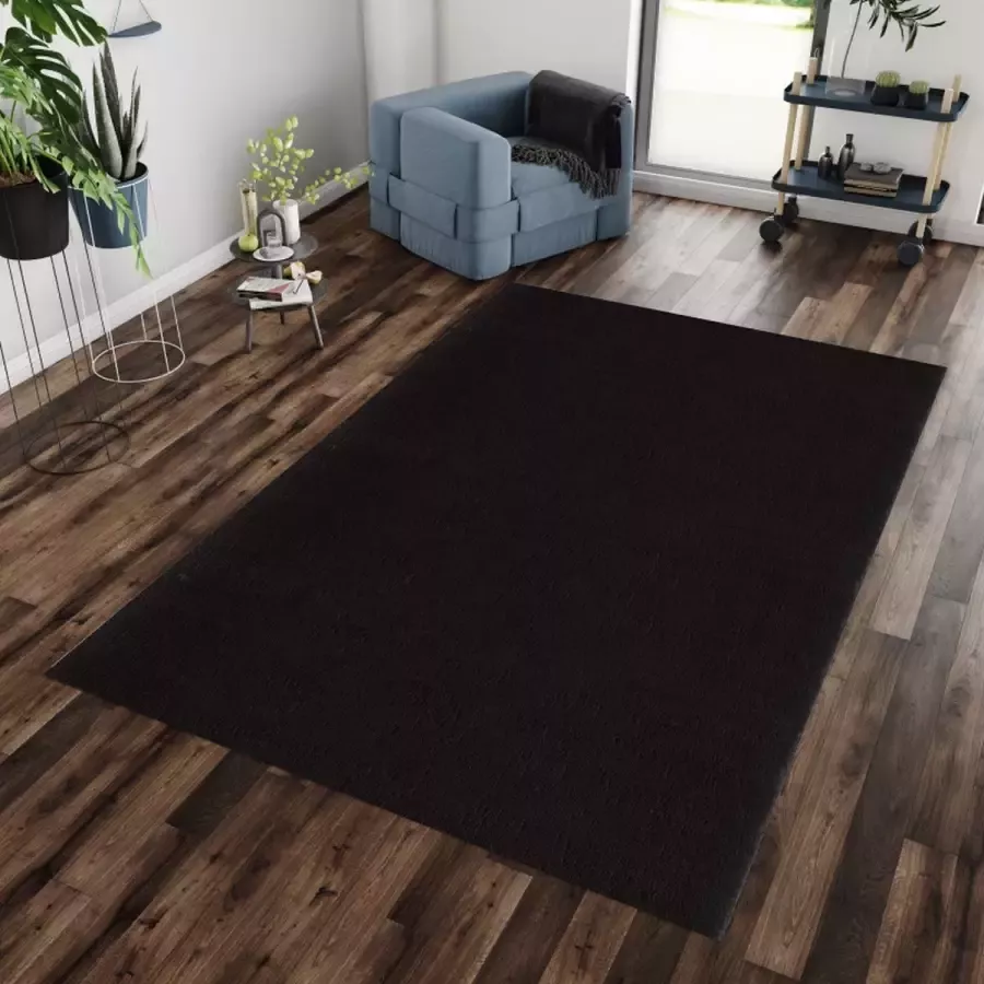 AYDR Flycarpets Blake Zwart Vloerkleed Hoogpolig Tapijt Zacht Wasbaar op 30°C 160x220 cm Woonkamer