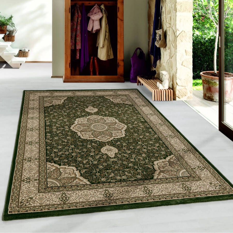 Flycarpets Klassiek Groen Vloerkleed Bukhara Oosters motief Perzisch Tapijt Laagpolig Woonkamer 160x230 cm