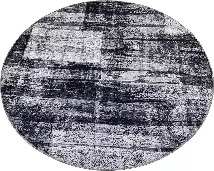 Flycarpets BURANO PATCHWORK GRIJS ANTRACIET ROND