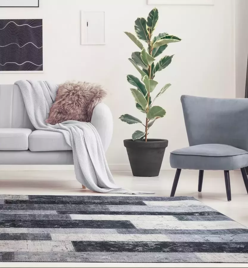 Flycarpets BURANO PATCHWORK GRIJS ZWART VLOERKLEED