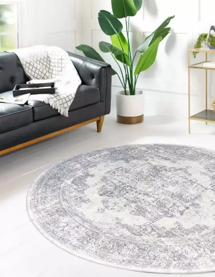 Flycarpets BURANO ROND LICHTGRIJS VLOERKLEED VINTAGE