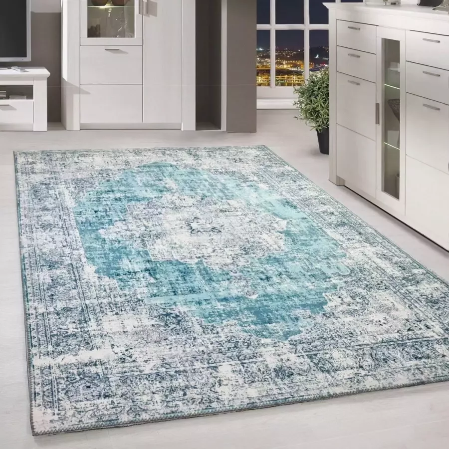 Flycarpets Burano Vintage Vloerkleed Mint Groen Laagpolig Tapijt Woonkamer 160x230 cm