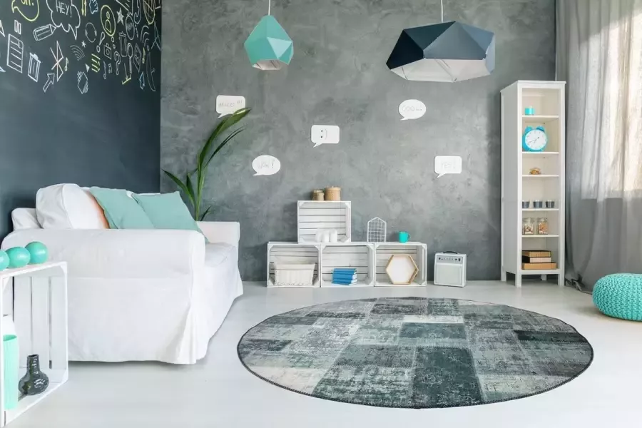 Flycarpets Burano Vintage Vloerkleed 160cm Mint groen Rond