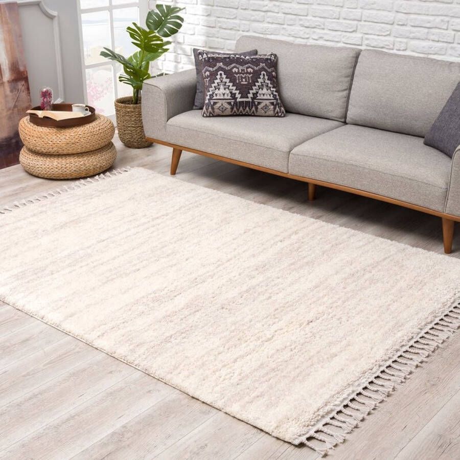 Flycarpets Calidia Hoogpolig Vloerkleed Creme Tapijt Woonkamer 240x340 cm