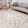 Flycarpets Calidia Hoogpolig Geruit Vloerkleed Creme Grijs Tapijt Woonkamer 120x160 cm - Thumbnail 1