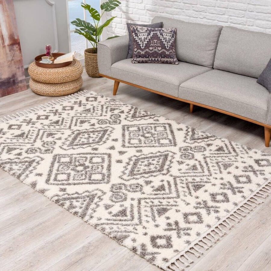 Flycarpets Calidia Hoogpolig Vloerkleed Creme 80x250 cm