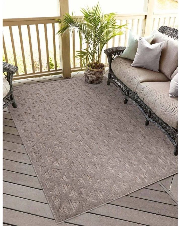 Flycarpets Caprenia Bruin Buitenkleed Vierkant Vloerkleed Buiten Laagpolig Tuinkleed Tuintapijt Buitentapijt 150x150 cm