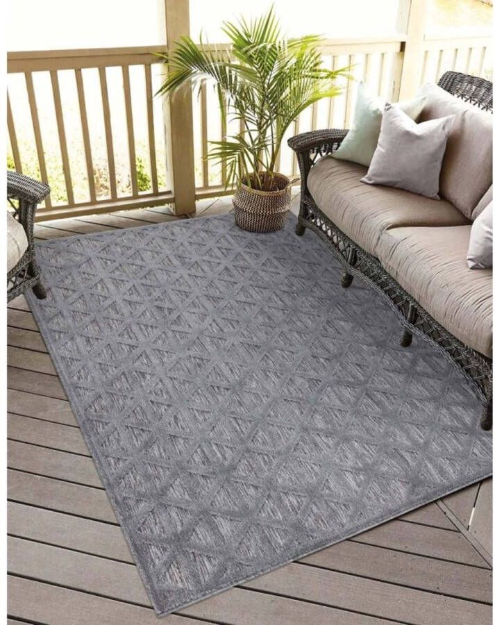 Flycarpets Caprenia Grijs Buitenkleed Vierkant Vloerkleed Buiten Laagpolig Tuinkleed Tuintapijt Buitentapijt 150x150 cm - Foto 4