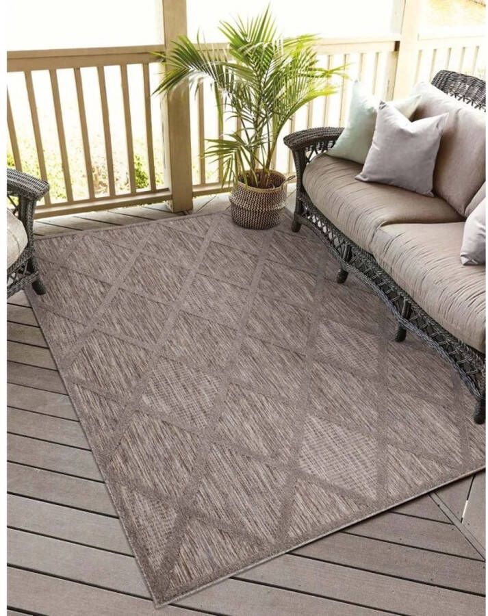 Flycarpets Caprenia Buitenkleed Geruit Indoor & Outdoor Vloerkleed Bruin 100x200 cm