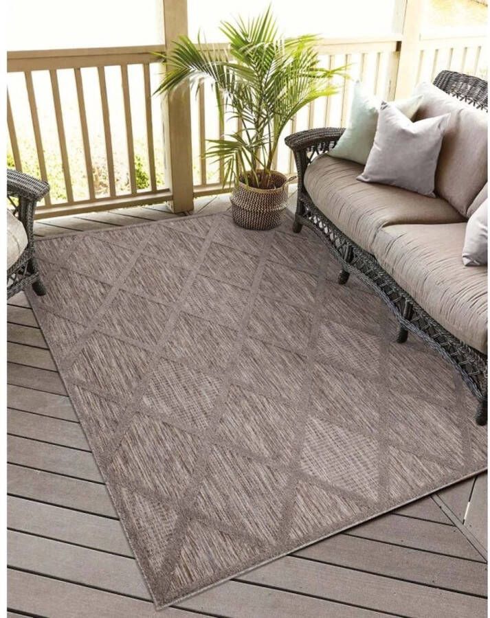 Flycarpets Caprenia Bruin Buitenkleed Vloerkleed Buiten Laagpolig Tuinkleed Tuintapijt Buitentapijt 120x170 cm - Foto 2