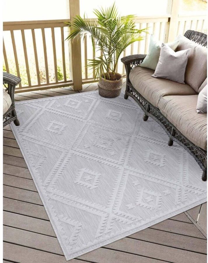 Flycarpets Caprenia Buitenkleed Geruit Indoor & Outdoor Vloerkleed Zilver 120x170 cm