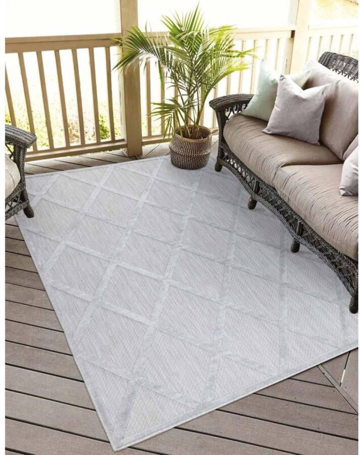 Flycarpets Caprenia Buitenkleed Geruit Indoor & Outdoor Vloerkleed Zilver 200x290 cm