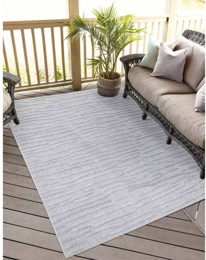 Flycarpets Caprenia Zilver Lichtgrijs Buitenkleed Vierkant Vloerkleed Buiten Laagpolig Tuinkleed Tuintapijt Buitentapijt 150x150 cm