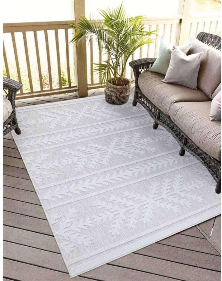 Flycarpets Caprenia Zilver Lichtgrijs Buitenkleed Vloerkleed Buiten Laagpolig Tuinkleed Tuintapijt Buitentapijt 80x150 cm