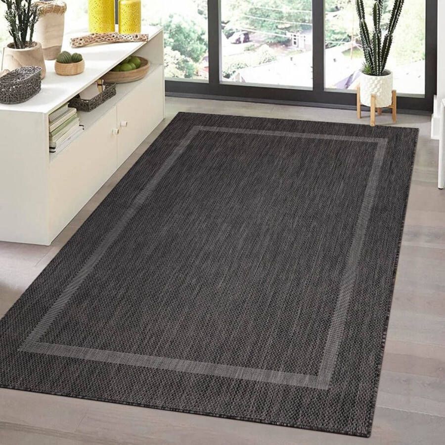 Flycarpets Capri Buitentapijt Buitenkleed Vloerkleed Voor Binnen & Buiten Weer en UV bestendig Perfect voor Balkon Terras en Serre Zwart 120x170 cm - Foto 3