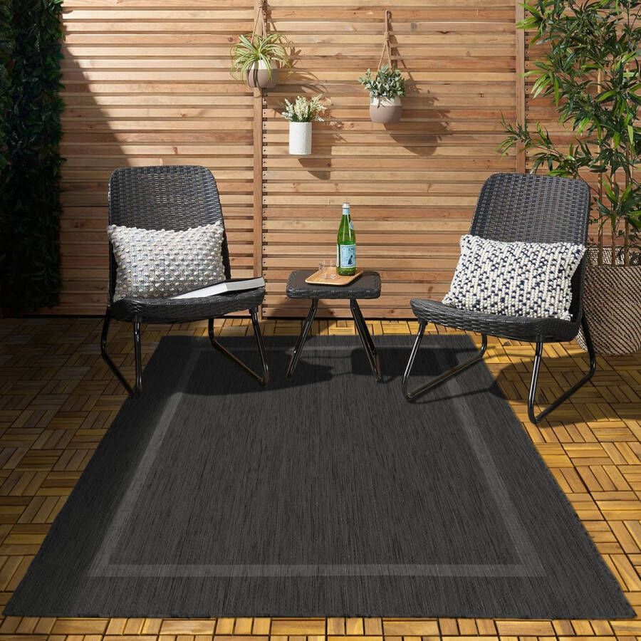 Flycarpets Capri Buitentapijt Buitenkleed Vloerkleed Voor Binnen & Buiten Weer en UV bestendig Perfect voor Balkon Terras en Serre Zwart 120x170 cm - Foto 2