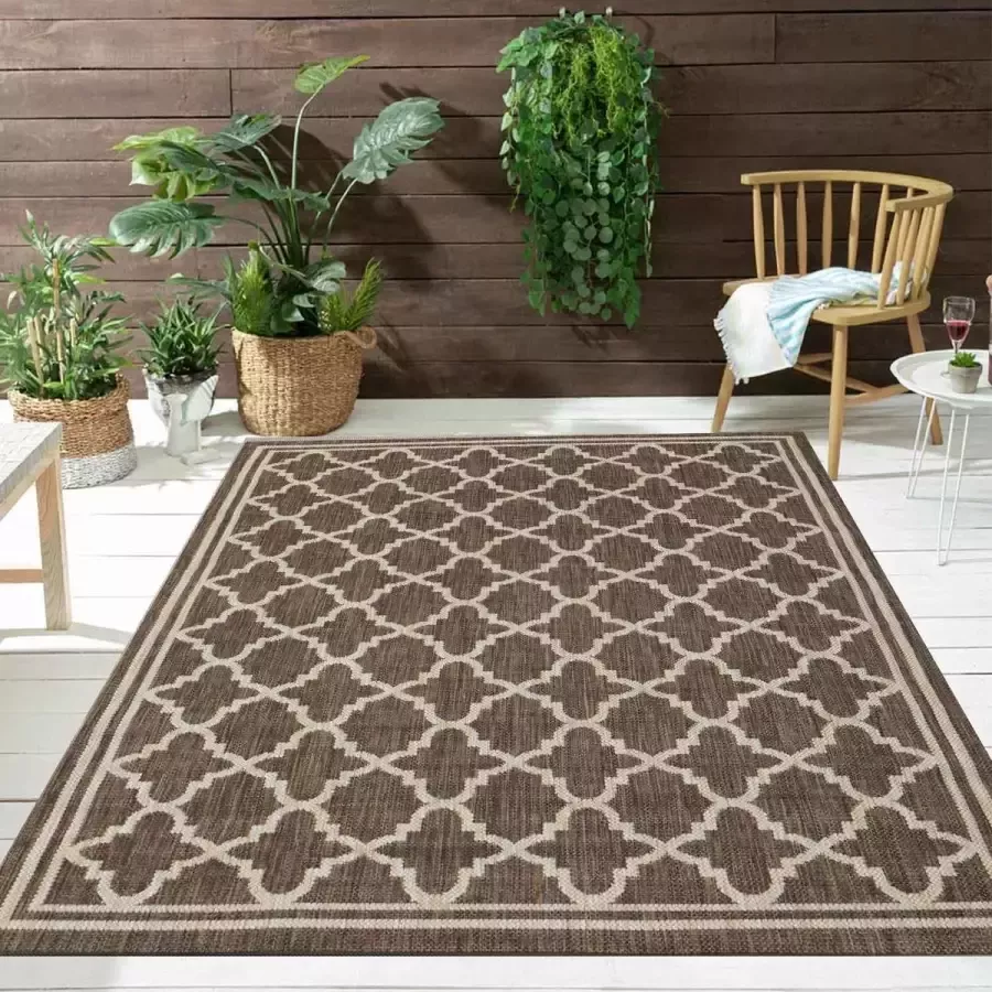 Flycarpets Buitenkleed Buitentapijt Vloerkleed Voor Binnen & Buiten Bruin 120x160 cm