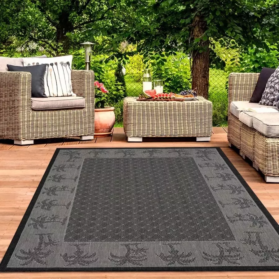 Flycarpets Buitenkleed Buitentapijt Vloerkleed Voor Binnen & Buiten Grijs Antraciet 160x220 cm