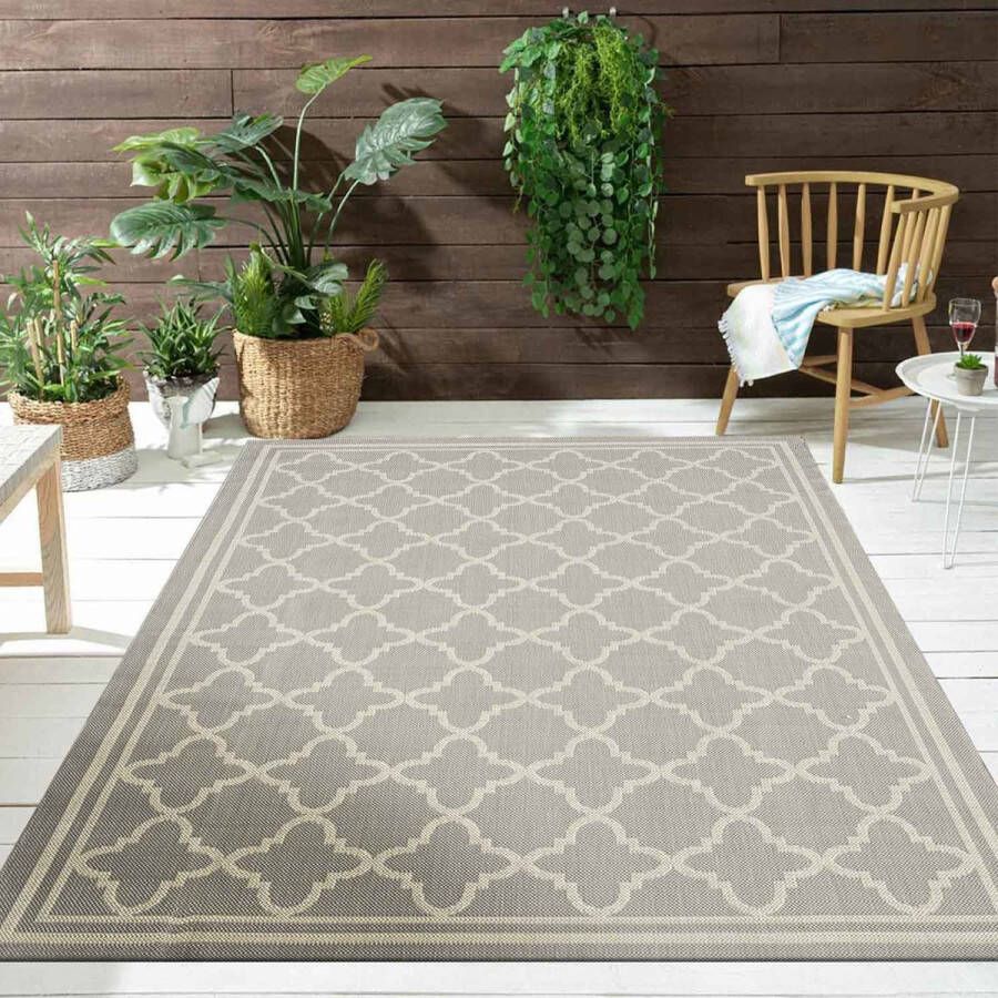 Flycarpets Buitenkleed Buitentapijt Vloerkleed Voor Binnen & Buiten Grijs 160x220 cm