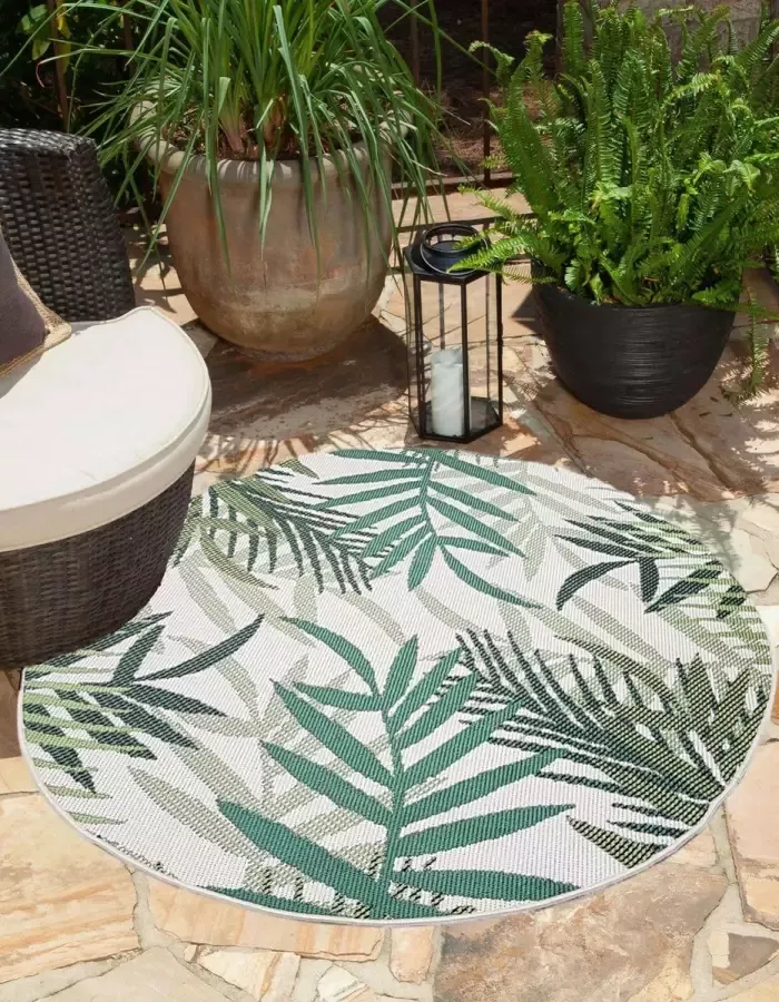 Flycarpets CAPRI INDOOR & OUTDOOR GROEN CRÈME VLOERKLEED ROND