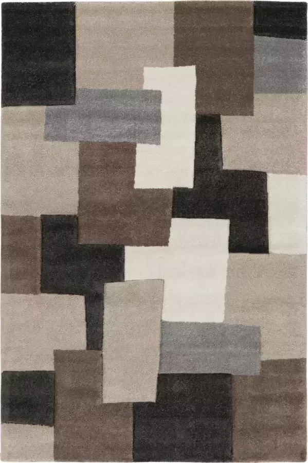 Flycarpets Caral Vloerkleed Geblokt Taupe Grijs Beige Laagpolig 80x150 cm