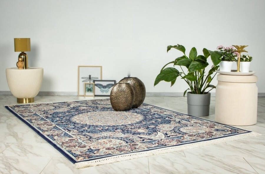 Flycarpets Darius Klassiek Perzisch Design Medaillon Oosters Vloerkleed Donkerblauw 160x230 cm