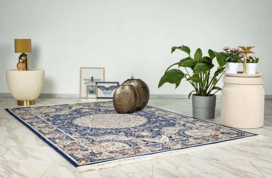 Flycarpets Darius Klassiek Perzisch Design Medaillon Oosters Vloerkleed Donkerblauw 200x290 cm