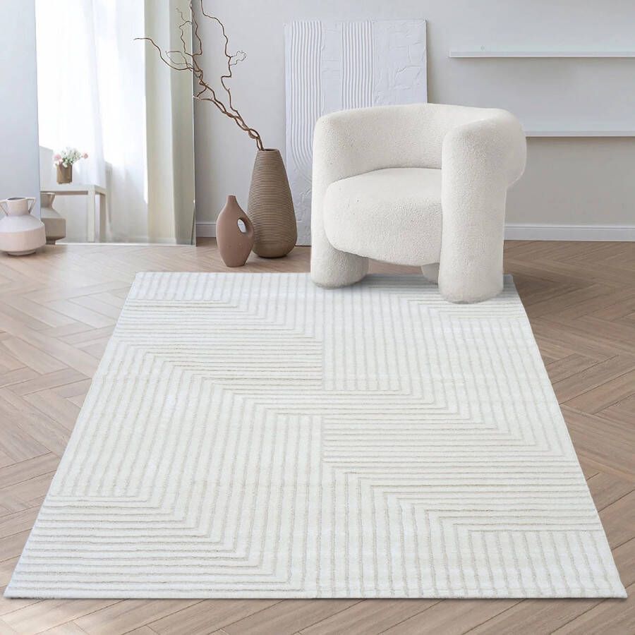 Flycarpets Eliora Modern Japandi Geo Vloerkleed Creme 120x170 cm - Foto 2