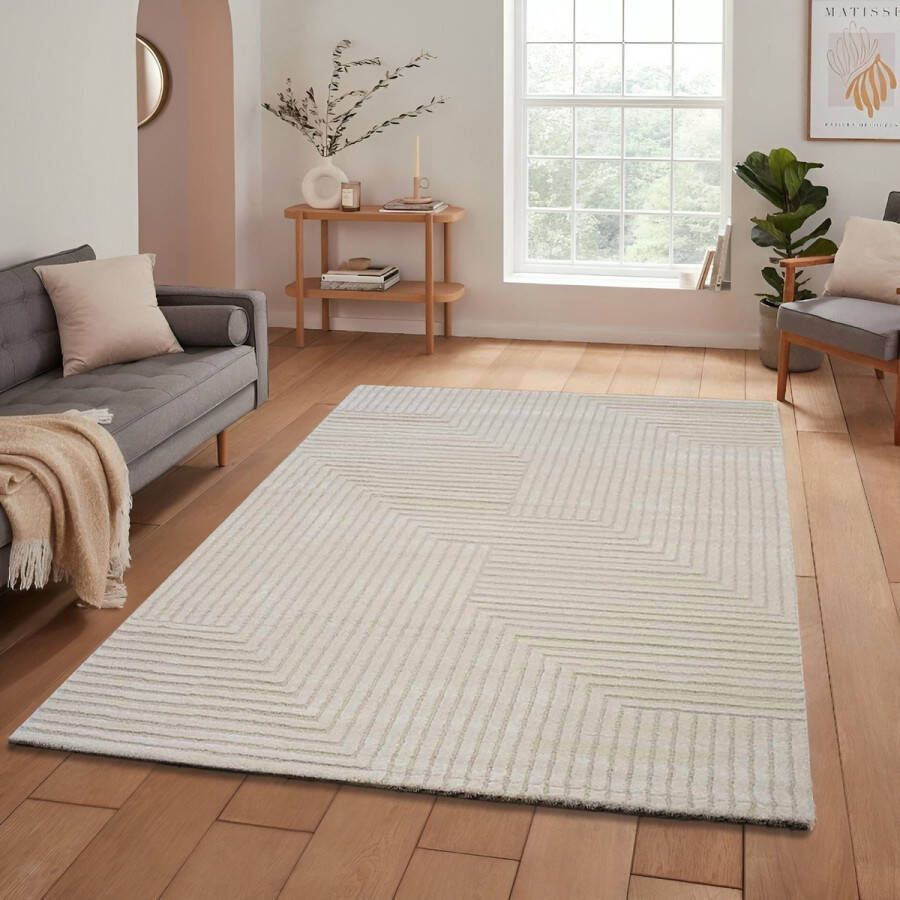 Flycarpets Eliora Modern Japandi Geo Vloerkleed Creme 120x170 cm