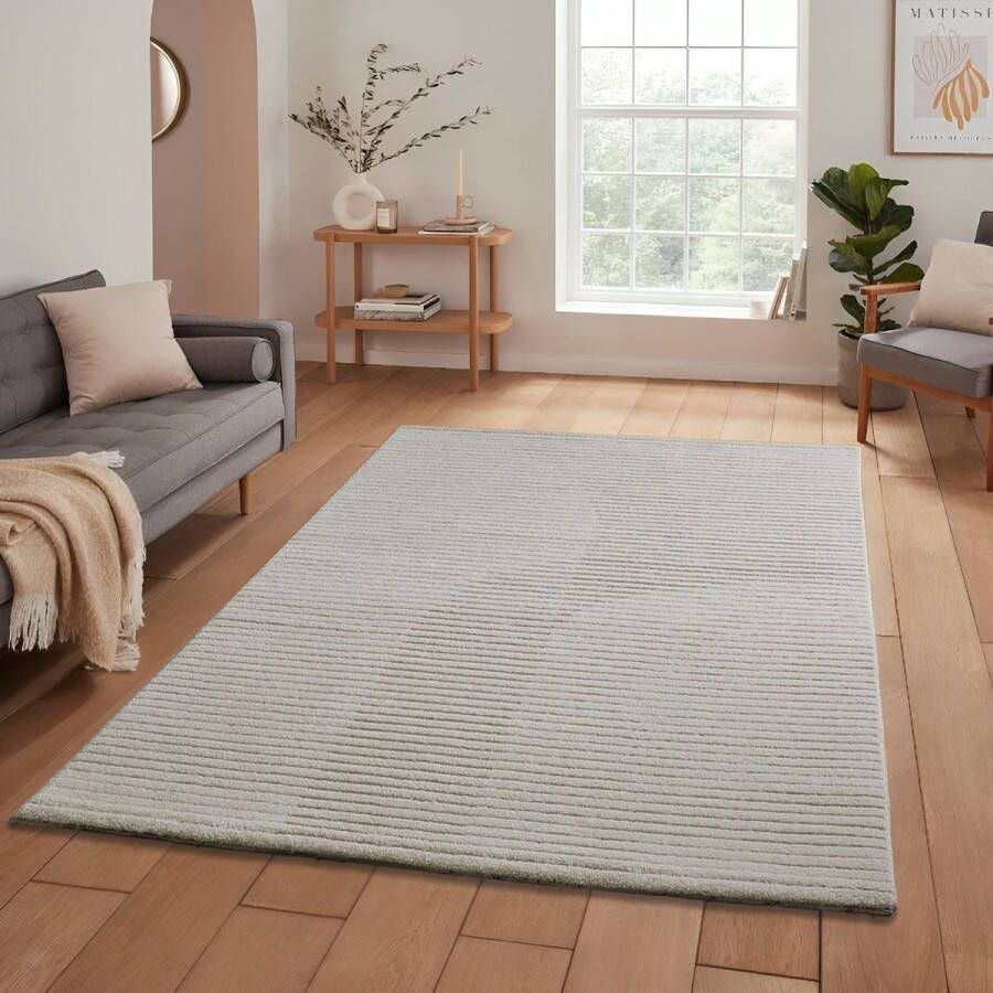 Flycarpets Elio Modern Japandi Geo Vloerkleed Creme 240x340 cm