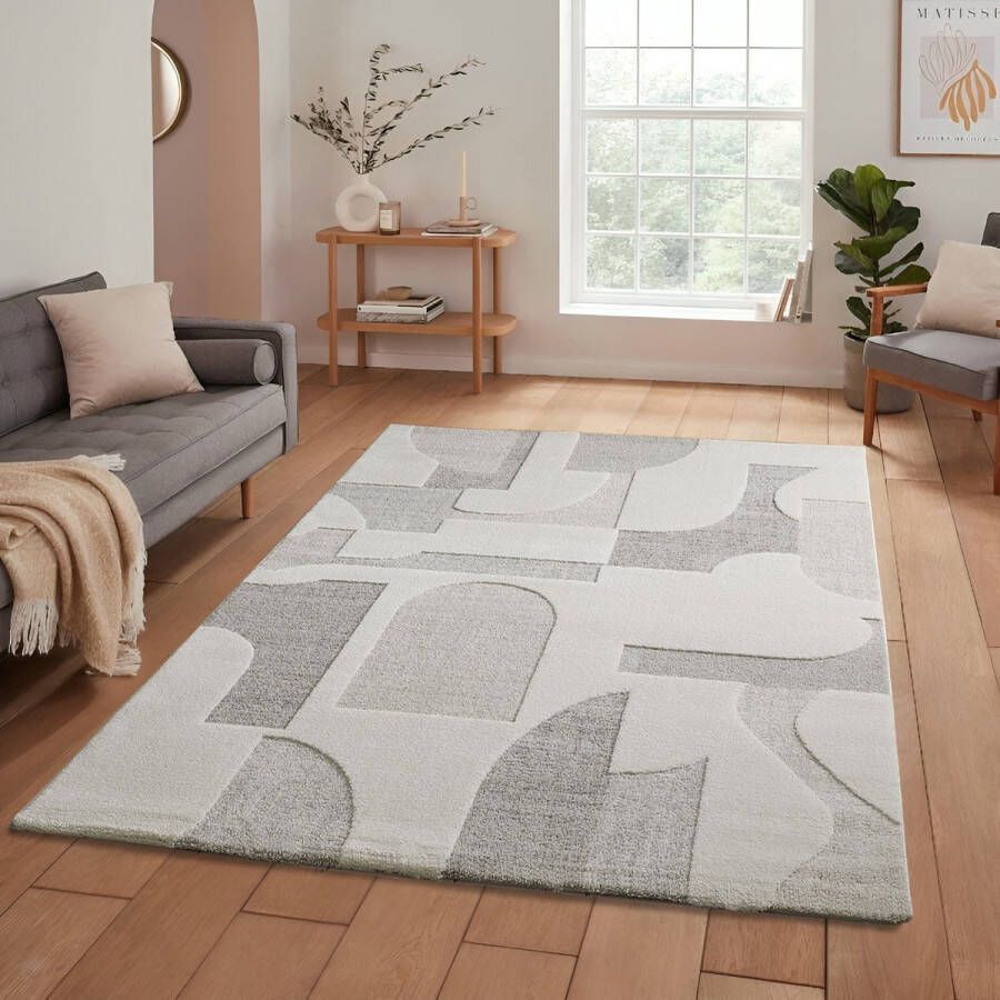 Flycarpets Elio Modern Japandi Geometrisch Vloerkleed Creme Beige Laagpolig Tapijt 120x170 cm