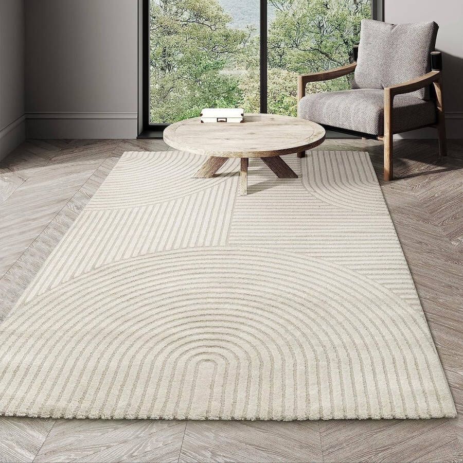 Flycarpets Eliora Modern Japandi Vloerkleed Creme Laagpolig Tapijt 120x170 cm - Foto 2