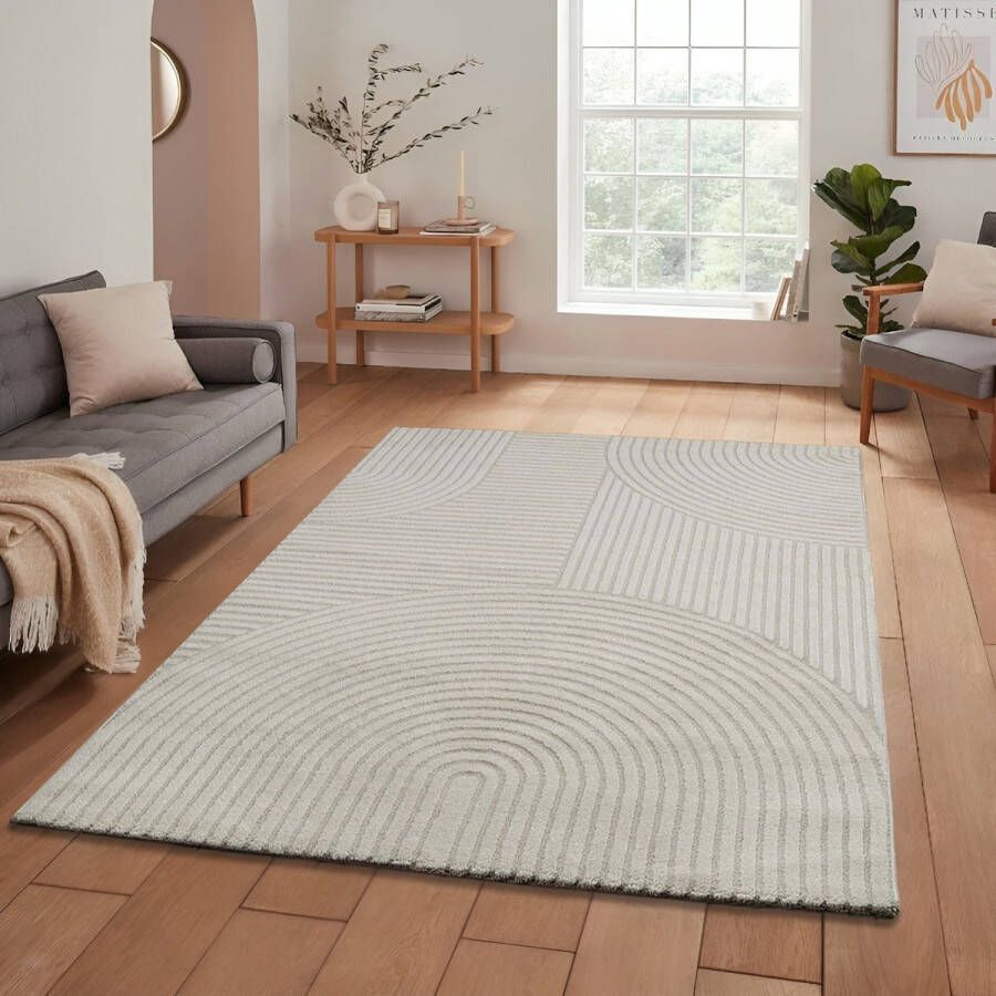 Flycarpets Elio Modern Japandi Vloerkleed Creme Laagpolig Tapijt 140x200 cm