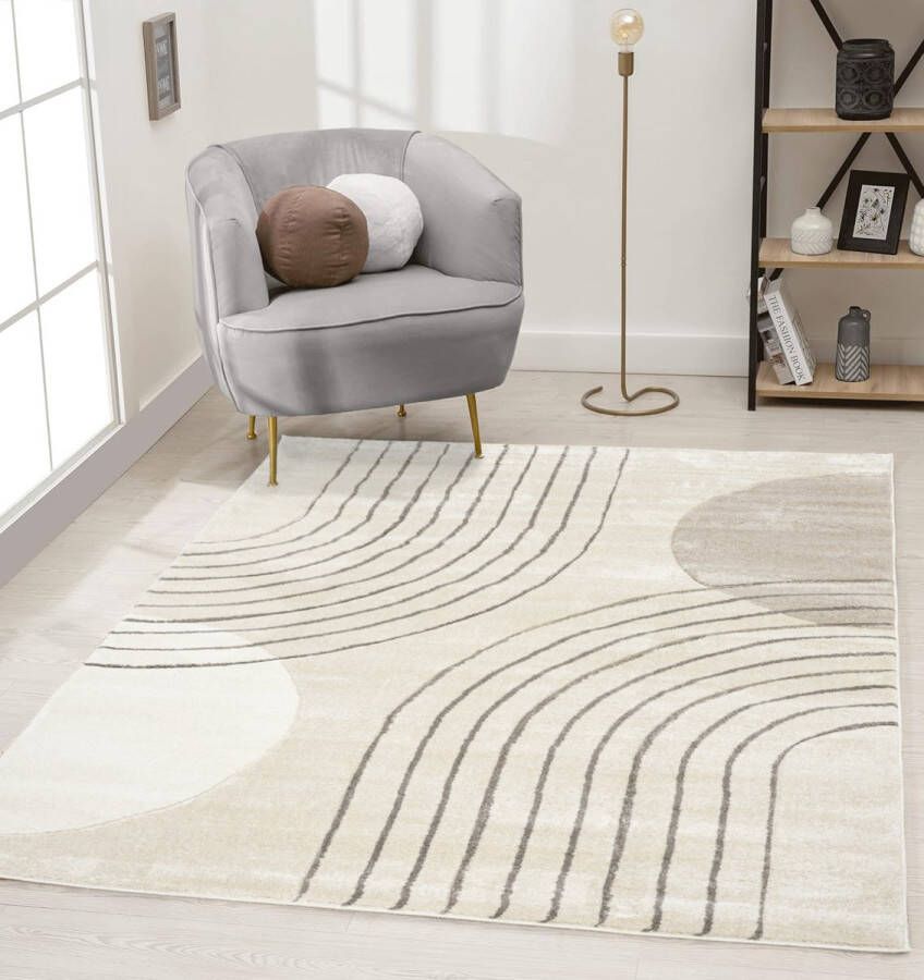 Flycarpets Eyoa Modern Vloerkleed Japandi Beige Creme Laagpolig 140x200 cm