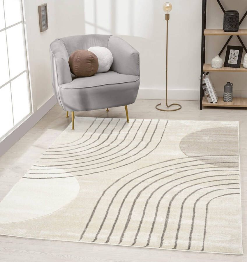 Flycarpets Eyoa Modern Vloerkleed Japandi Beige Creme Laagpolig 80x150 cm