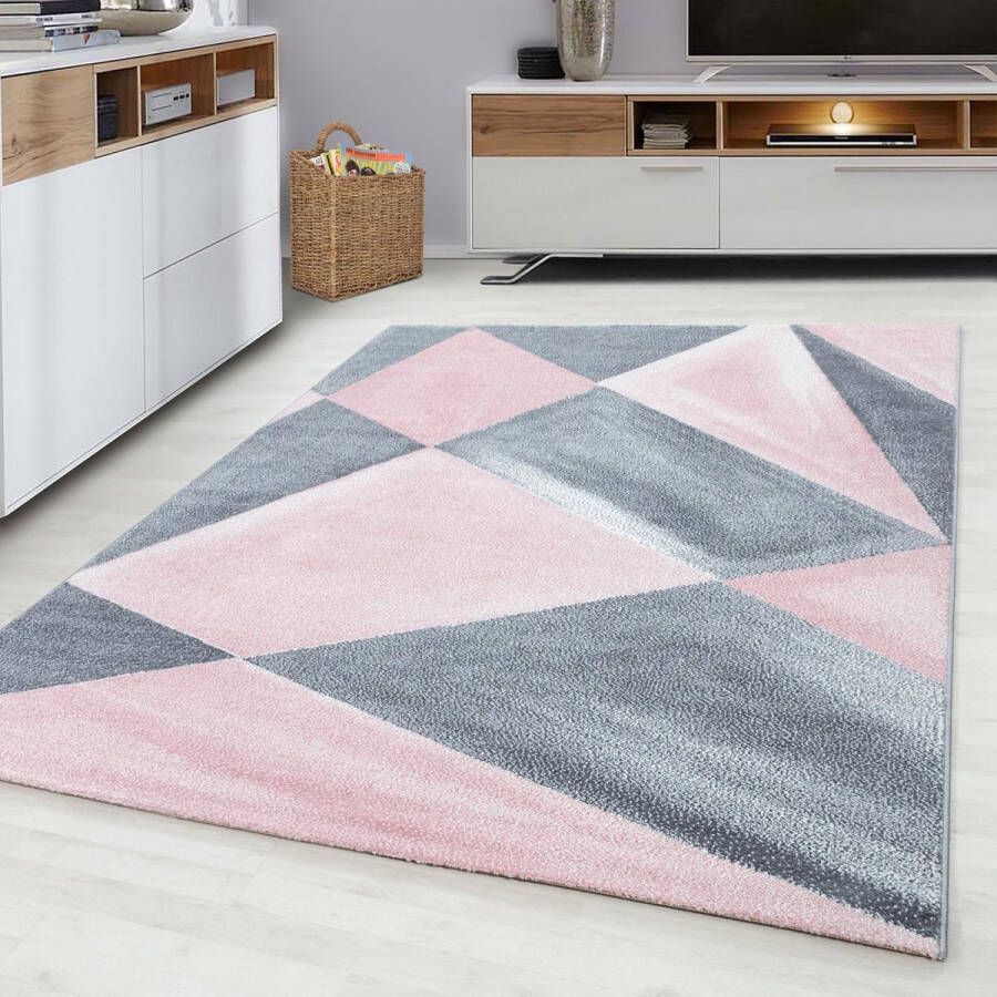 Flycarpets Fano Modern Vloerkleed Roze Grijs Laagpolig 200x290 cm - Foto 2