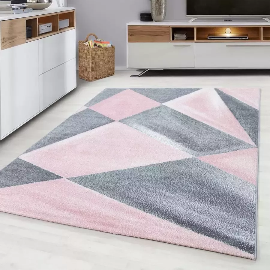 FlyCarpets Fano Modern Roze Grijs Vloerkleed 160 X 230 CM