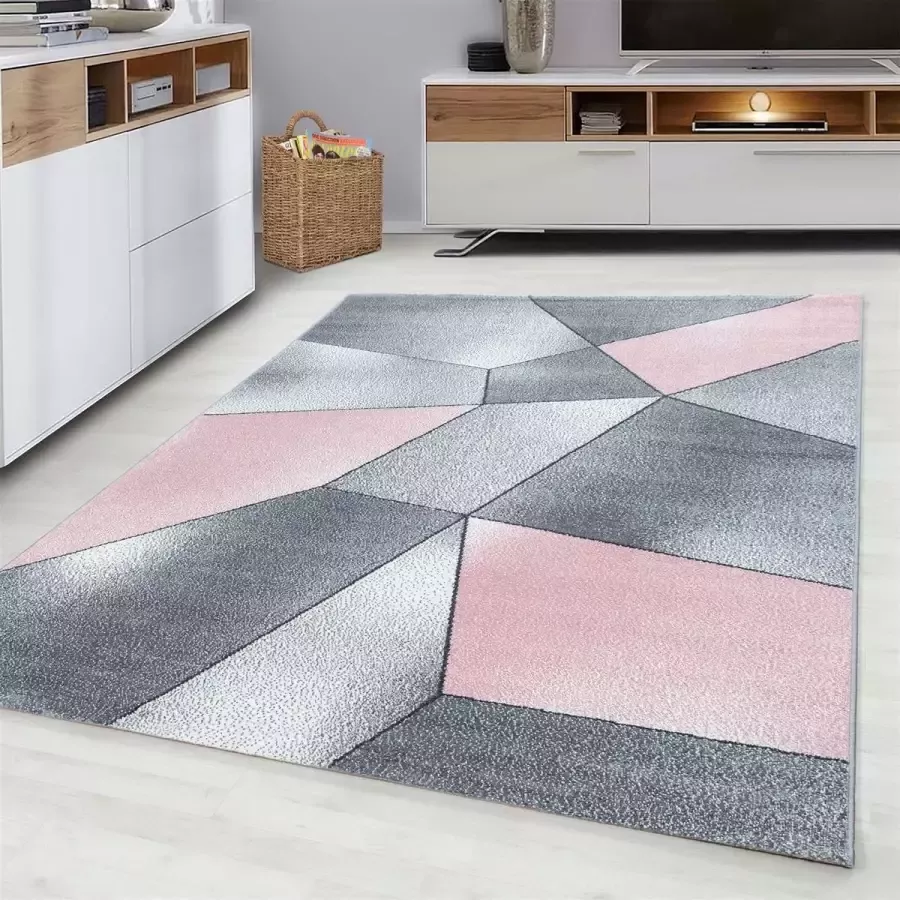 FlyCarpets Fano Modern Roze Grijs Vloerkleed 160 X 230 CM