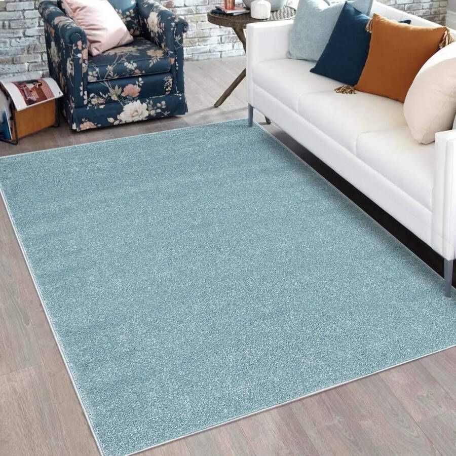 Flycarpets Felta Modern Effen Laagpolig Vloerkleed Blauw 140x200 cm