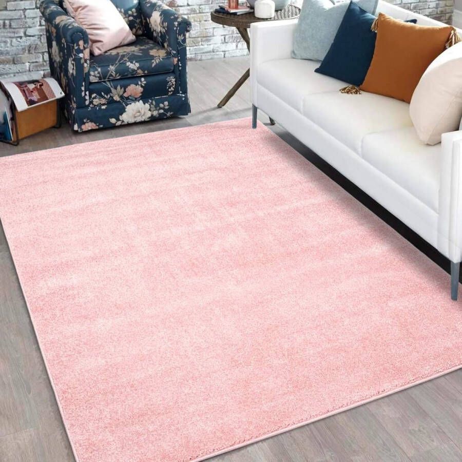 Flycarpets Felta Modern Effen Laagpolig Vloerkleed Roze 120x160 cm