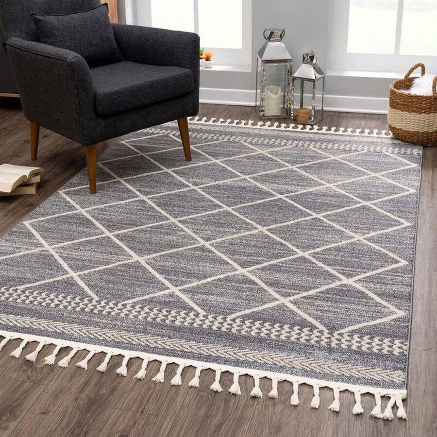 flycarpets Felta Modern Laagpolig GERUIT Vloerkleed Grijs 120x170 cm