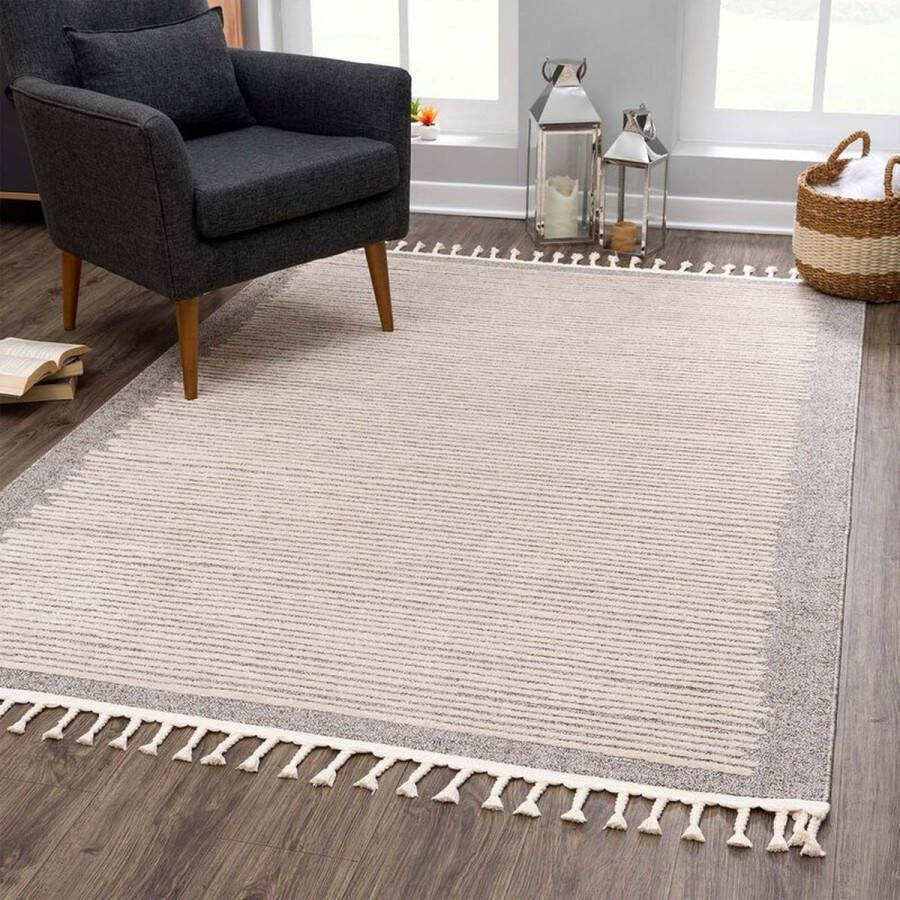 Flycarpets Felta Modern Laagpolig Kader Vloerkleed Mocca 120x170 cm