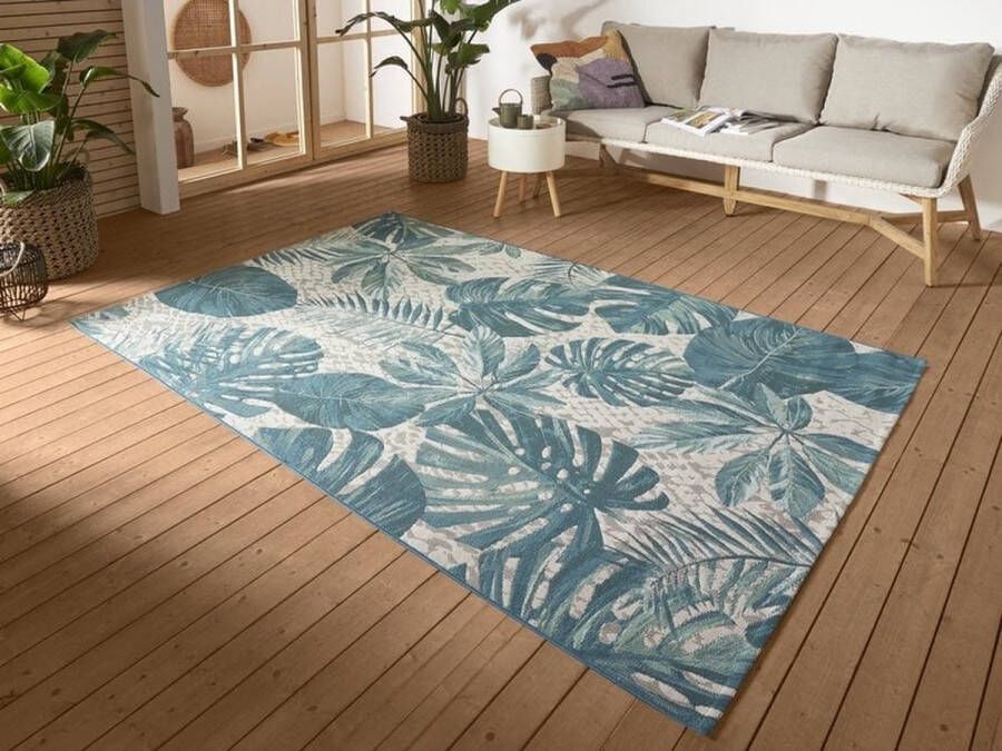 Flycarpets Flair Binnen & Buitenkleed Vloerkleed Tropical Leaves Turquoise 120x180 cm